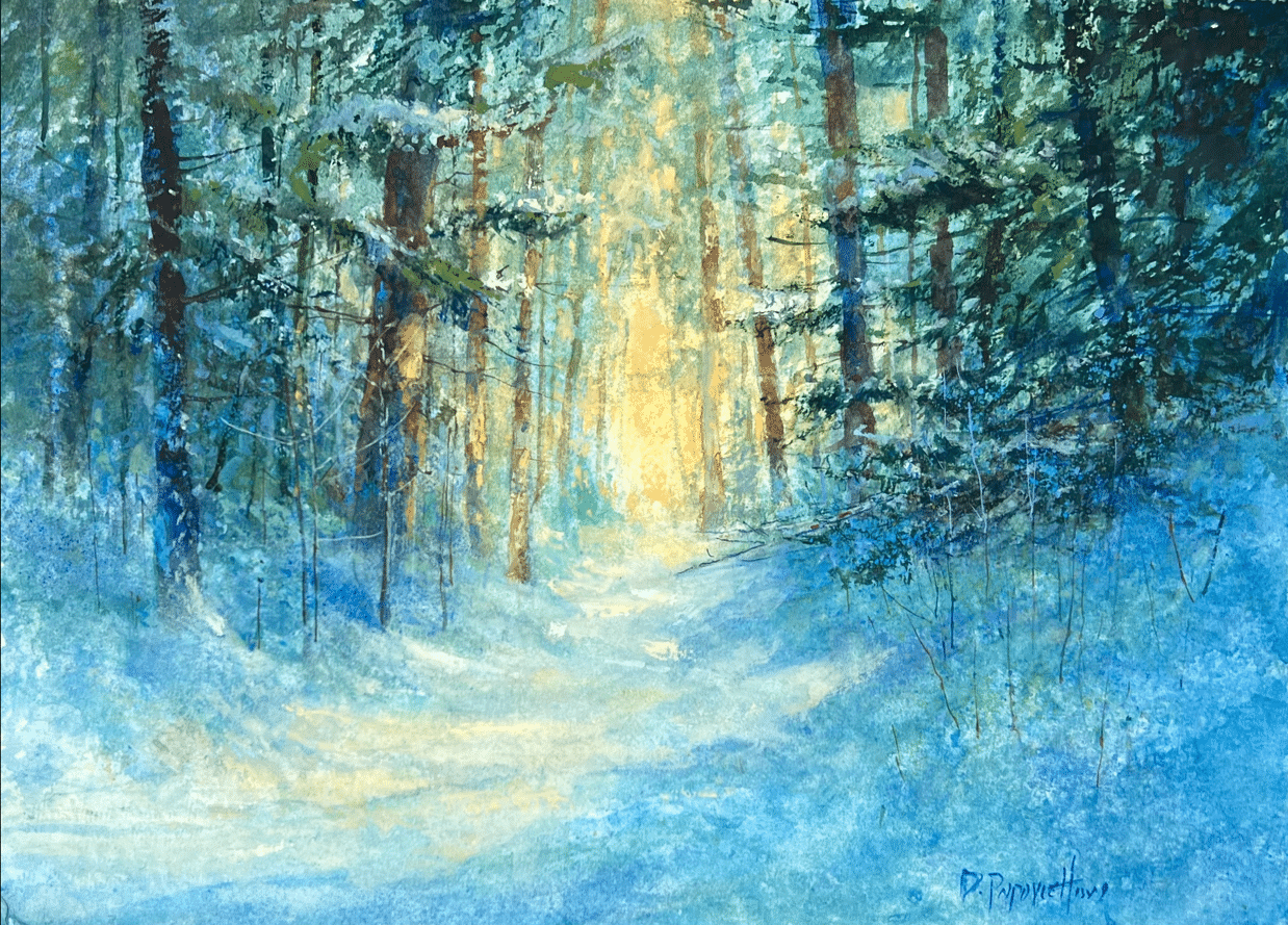 ©Dale L Popovich-Watercolor, Where Winter Whispers Light a Studio Painting